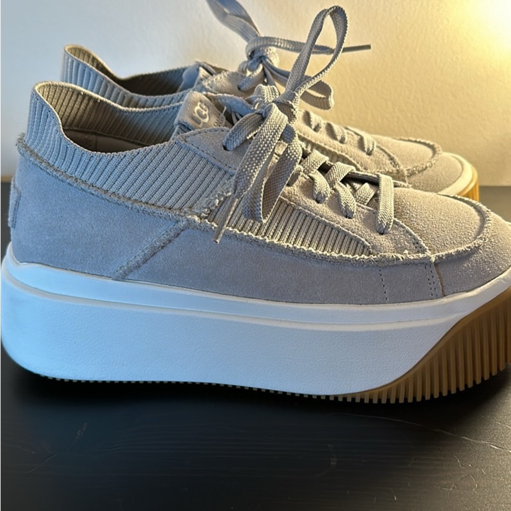 UGG Gray and White Platform Sneakers with Chunky Sole